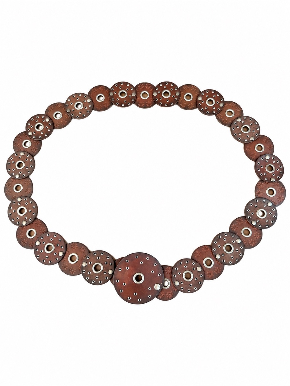 Vintage Ralph Lauren Y2K Brown Leather Grommet Disc Medallion Belt L